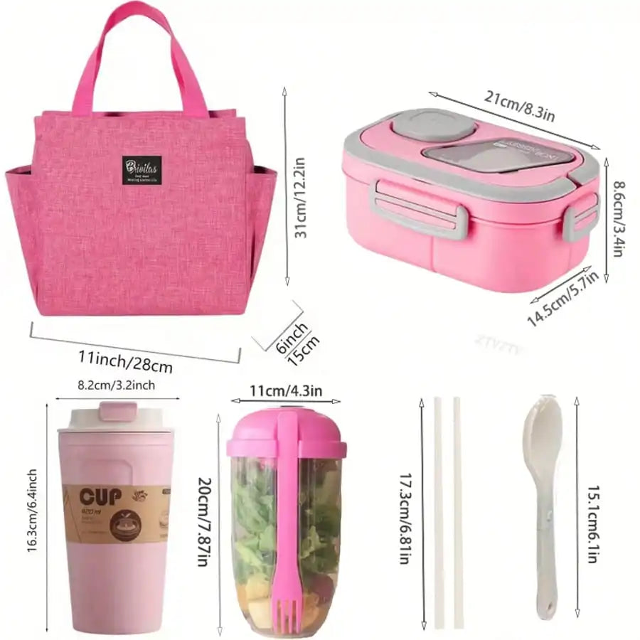 Double-Layer Multi-Compartment Lunch Box Set with Cup & Portable Lunch Bag – Bento Food Storage for School, Office, Picnic