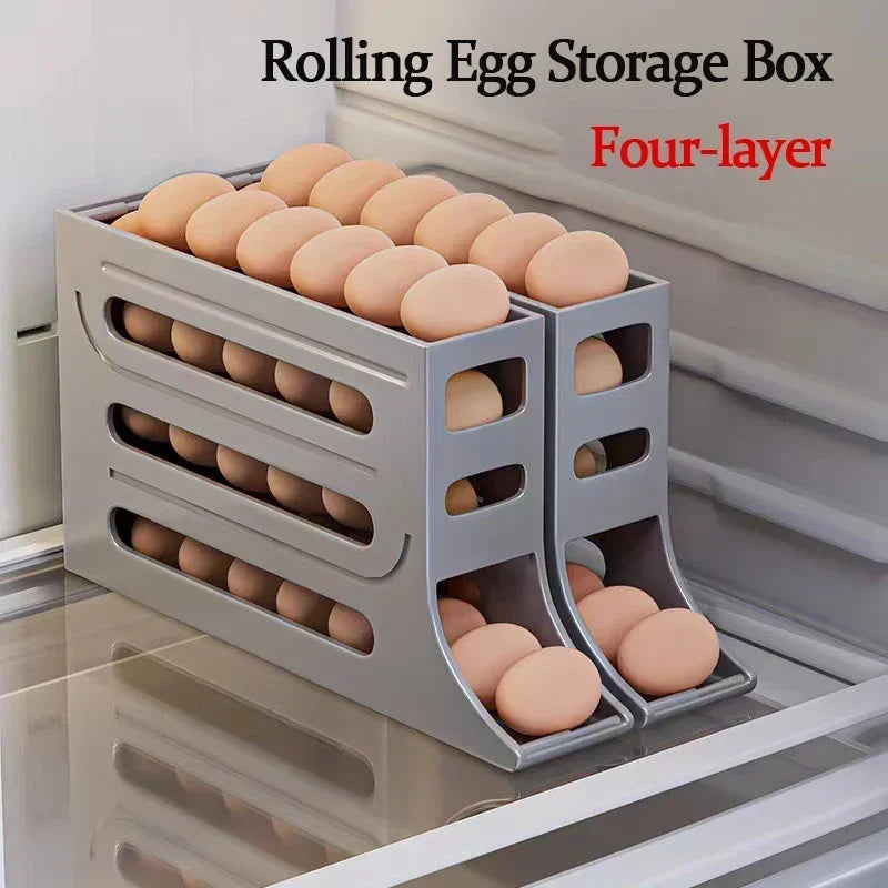 30-Egg Refrigerator Organizer - Stackable Plastic Egg Storage Box with Automatic Roller