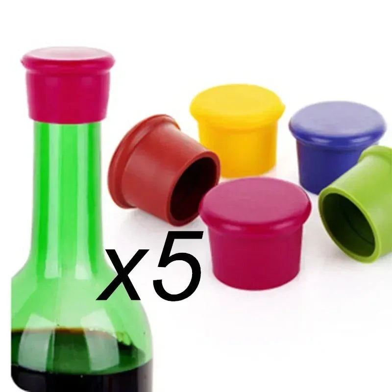 5-Pack Flexible Food-Grade Silicone Wine & Beer Bottle Stoppers, Leakproof Cocktail Glass Corks, Reusable Bar Accessories