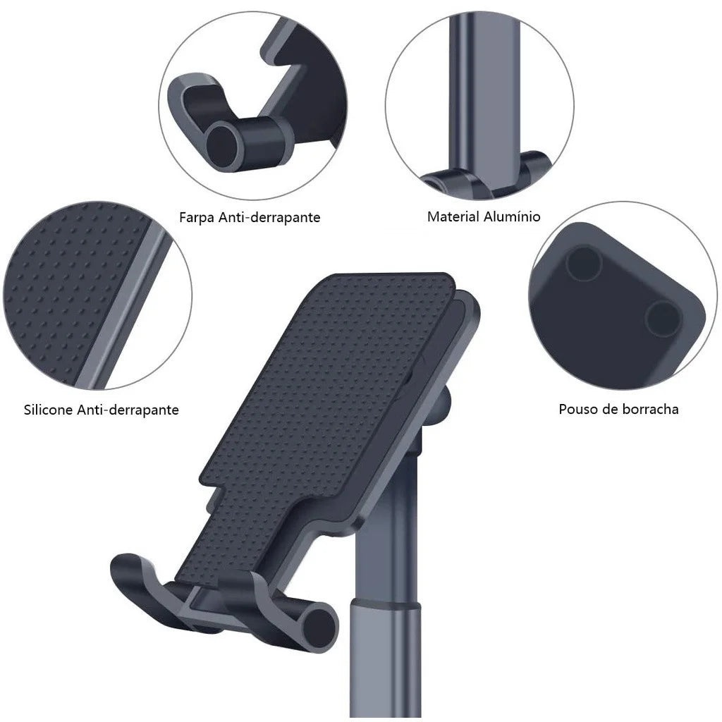 Adjustable Foldable Stand for Cell Phone and Tablet – Portable for Desk or Bed (Black/White)