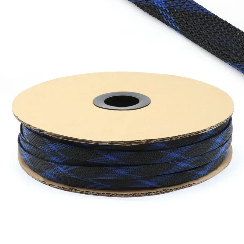 Expandable PET Braided Cable Sleeve 3–30mm (0.12–1.18in) High-Density Spiral Wrap — Insulated Wire Protector, Black/Blue, Red, UV Green/Yellow, Purple