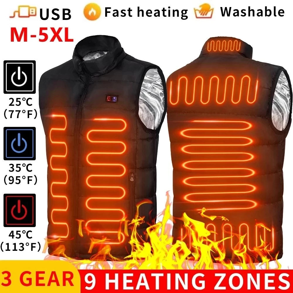 9-Zone Graphene Heated Vest – USB Electric Heating Jacket for Men & Women, Outdoor Camping & Sports