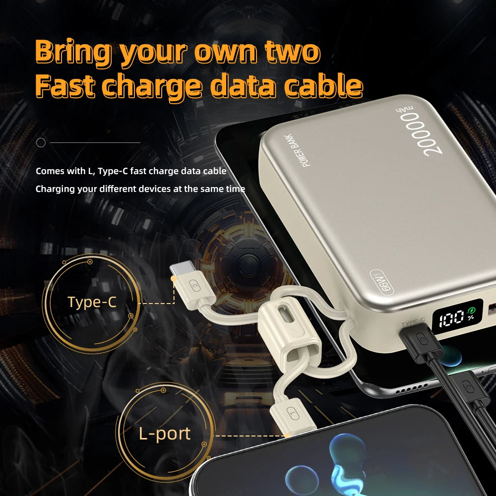 20000mAh 66W Fast Charge Power Bank with Built-In Cable & Digital Display, CCC Certified USB-C Portable Charger