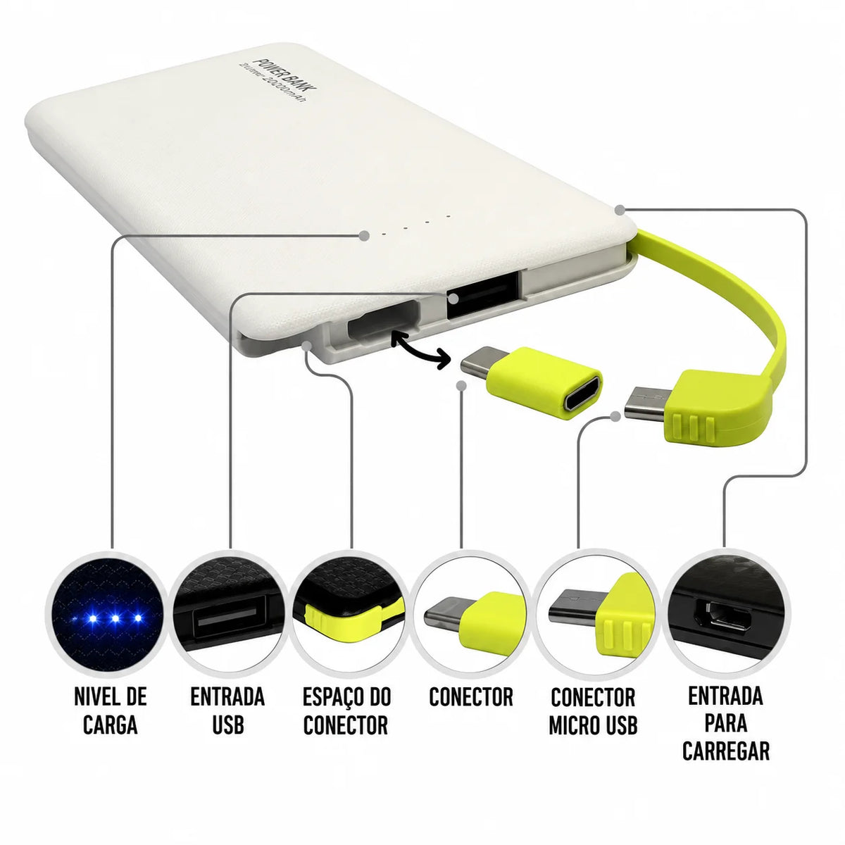 Portable Power Bank 5000mAh 10000mAh with V8 Cable, Lightning Adapter and Dual USB-C Fast Charging