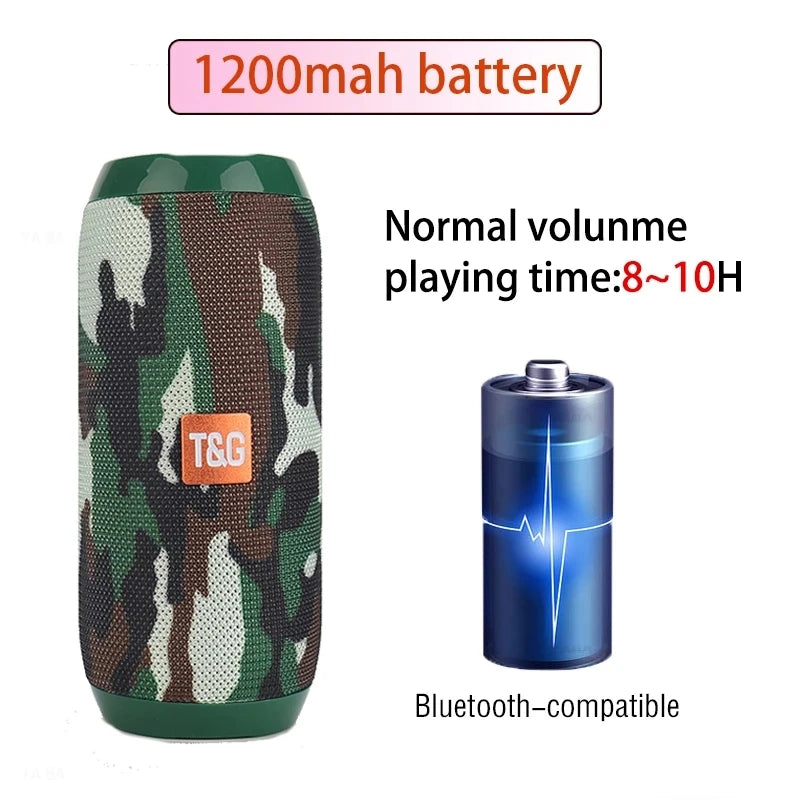 10W Portable Bluetooth Speaker — IPX5 Waterproof, FM Radio, TWS, USB/TF Card, 1200mAh Battery