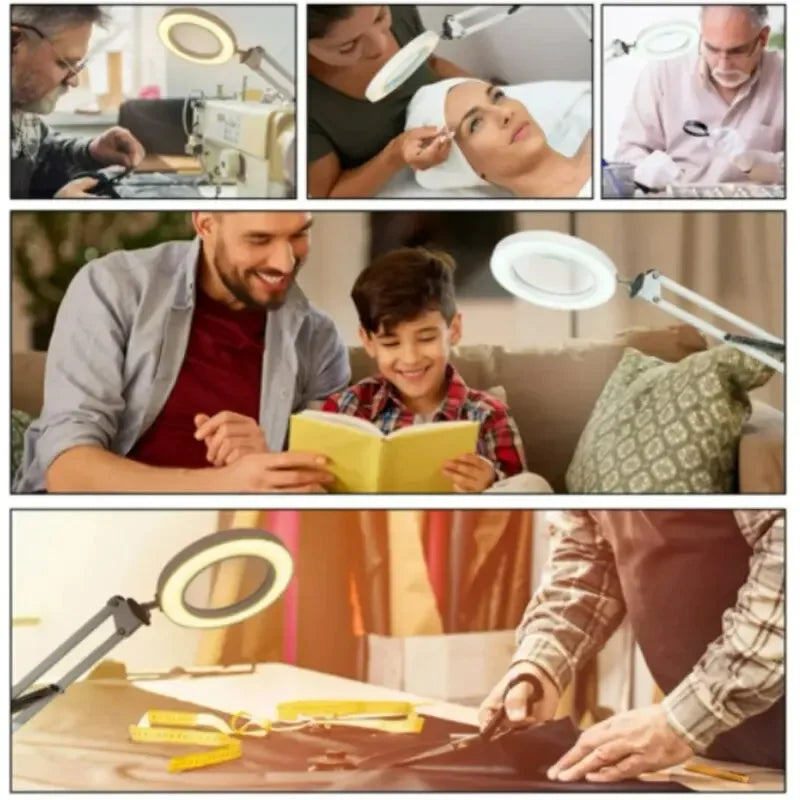 LED Magnifying Lamp 72-LED USB Illuminated Magnifier 8X/10X Adjustable Arm for Soldering, Repair, Crafts & Skincare