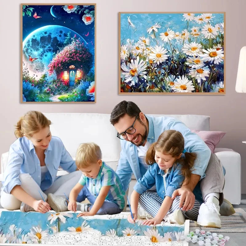 Paint-by-Number Landscape Canvas Kit for Adults — DIY Acrylic Painting Set with Brushes, Paints & Hangers, Multiple Sizes (40×50 cm / 15.7×19.7 in; 50×65 cm / 19.7×25.6 in; 60×75 cm / 23.6×29.5 in)