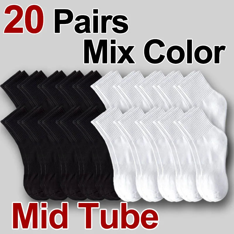 5/10/20 Pairs Neutral Solid Mid-Crew Socks - Breathable Sweat-Wicking Antibacterial Sports Socks