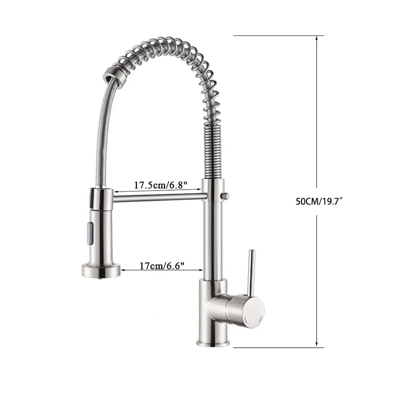 Brushed Nickel Pull-Down Kitchen Faucet, Deck-Mounted Mixer Tap, 360° Swivel, Stream & Spray, Single-Handle Hot/Cold