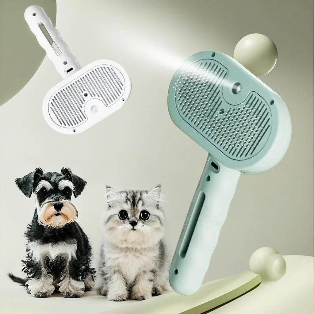 Rechargeable Steam-Spray Pet Grooming Comb — Foldable Dematting Brush & Hair Remover for Cats & Dogs