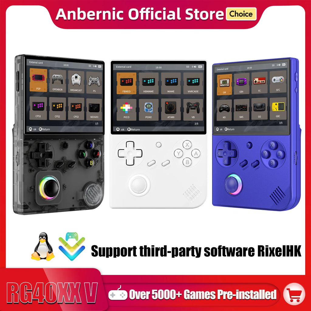 Retro 64-Bit Linux Handheld Game Console 4.0-inch (10.2 cm) IPS Screen, 64GB Storage, 5000+ Games, 2.4/5G WiFi & Bluetooth, Mini HDMI Out, RGB Lighting