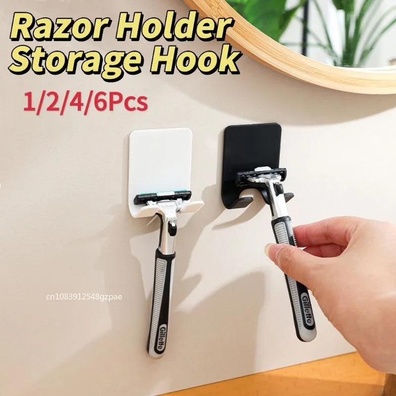 Punch-Free Wall Razor Holder — 1/2/4/6-Pack Adhesive Shaver Rack, Bathroom Organizer Hook