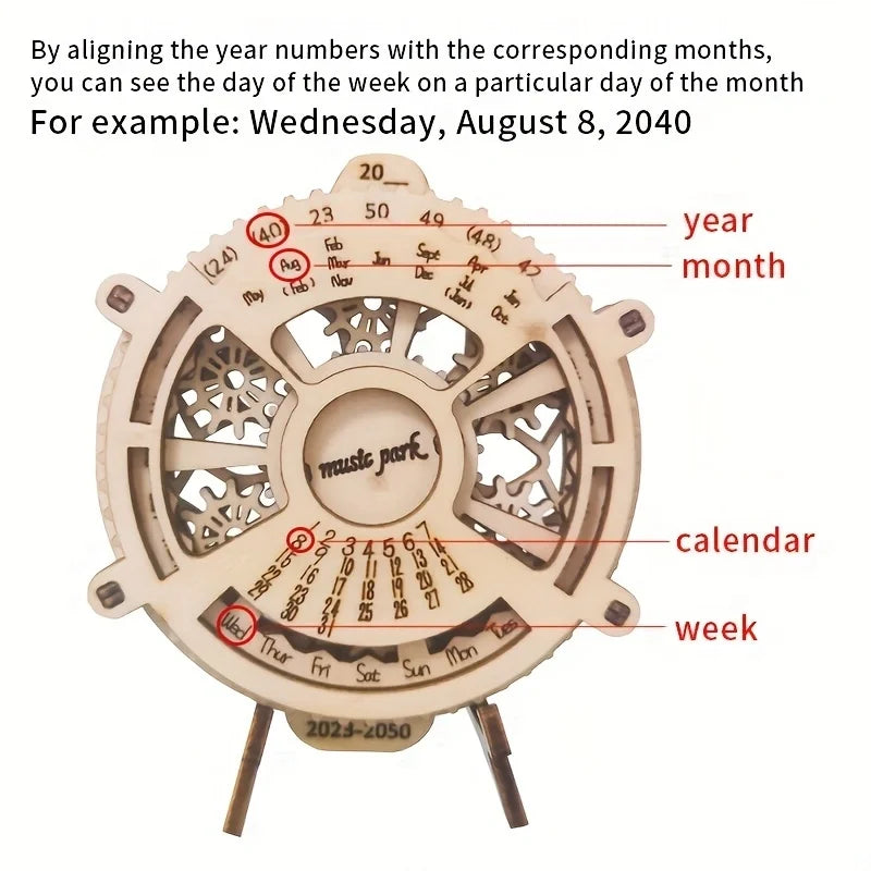 3D Wooden Perpetual Calendar DIY Puzzle Kit – Mechanical Gear Model for Teens & Adults