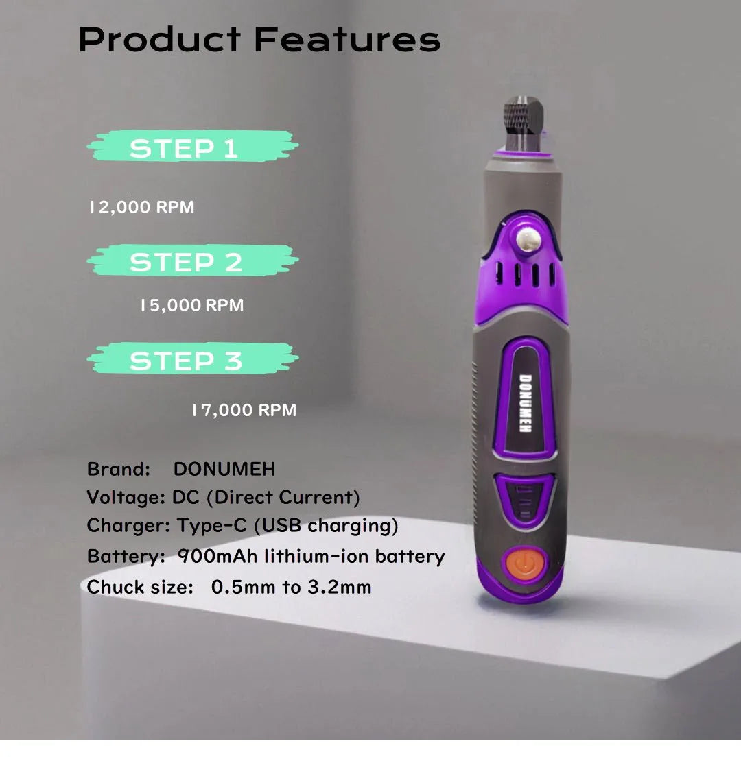 Mini Cordless Rotary Tool 3-Speed Grinder Engraving Pen USB-C 55-Piece Accessory Kit