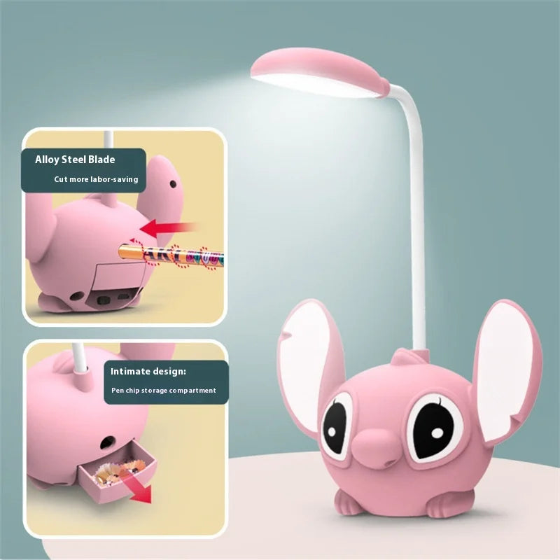 Kawaii LED Foldable Desk Lamp with Built-In Pencil Sharpener — USB Rechargeable Cute Desk Light, Gift for Teens