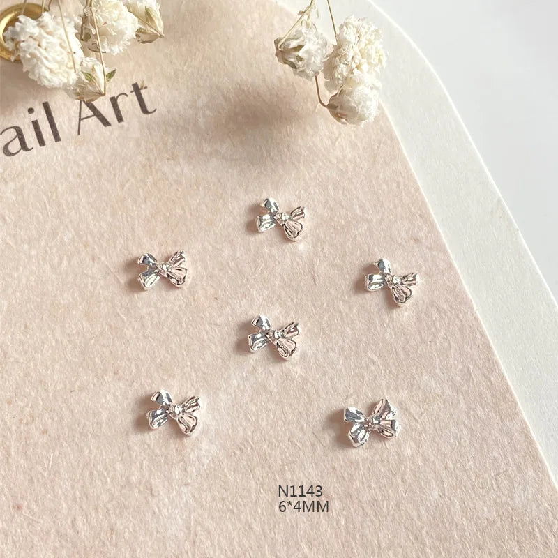 10-Pack Gold & Silver Bow Nail Charms Alloy Bowknot Nail Art Decorations