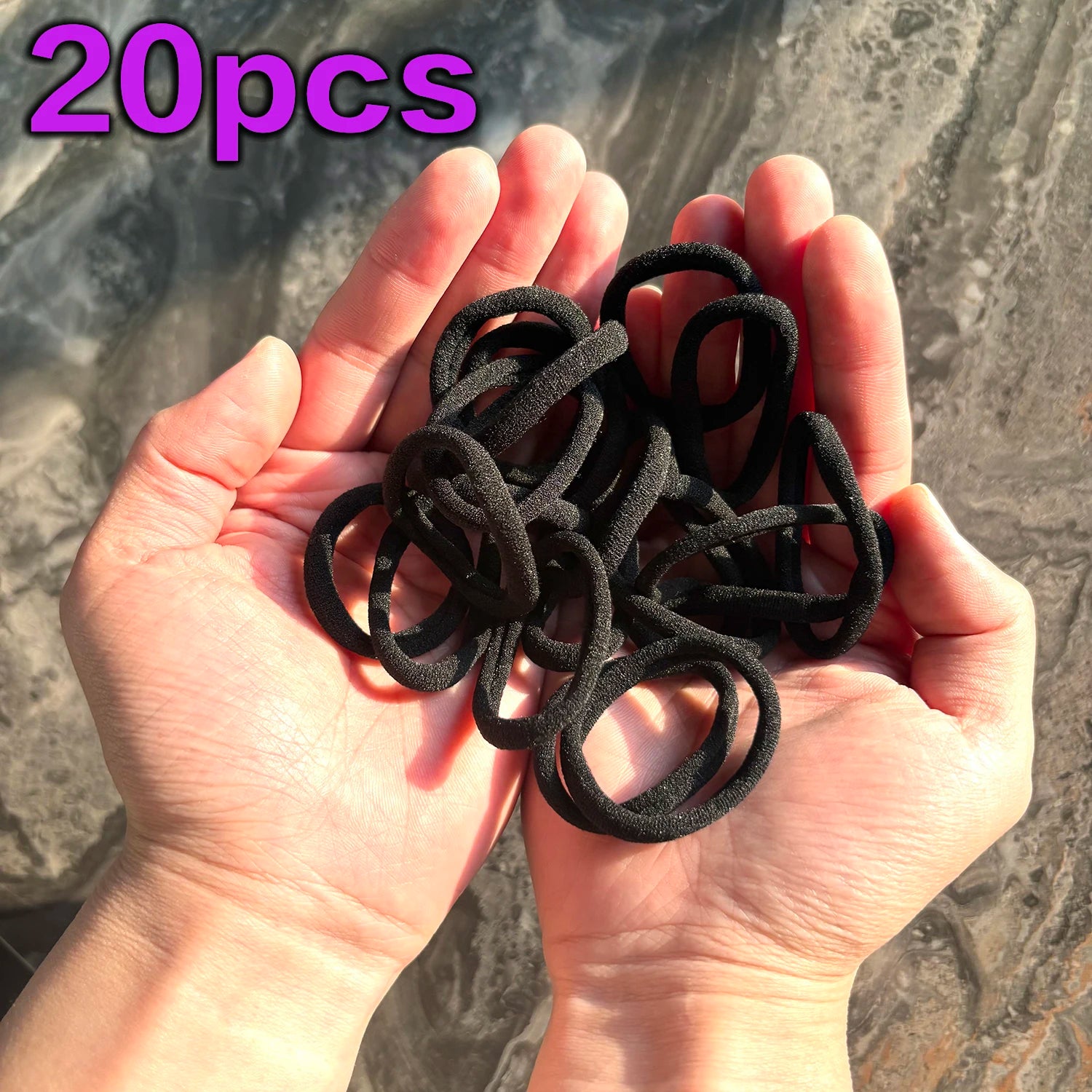 20-Pack Black Seamless High-Elastic Hairbands for Women — Non-Damaging Ponytail Holders & Hair Ties