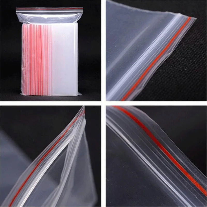 Self-Seal Clear PE Plastic Storage Bags – 100/200/300/500 Pack Zipper Pouches for Jewelry, Food & Pills