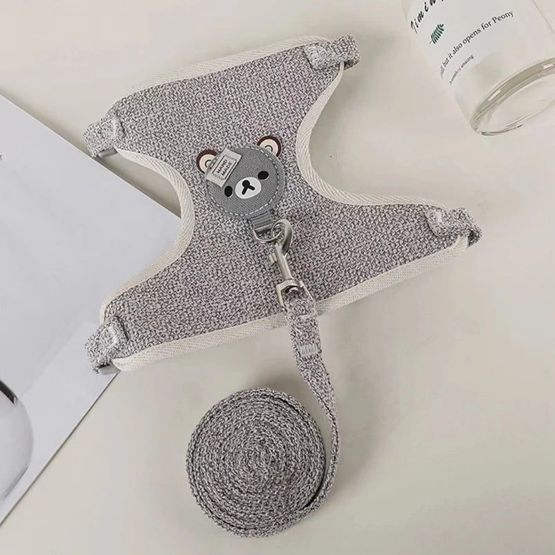 Teddy Cartoon Vest Harness & Leash Set for Small Dogs and Puppies