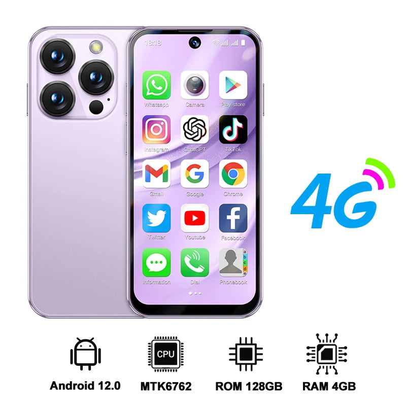 Mini Android Smartphone 3.88 in (9.86 cm) HD Display, 4G LTE Unlocked, 4GB/128GB or 2GB/16GB, 2000mAh Battery