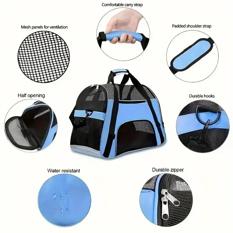 Portable Mesh Pet Carrier Bag – Breathable Foldable Travel Handbag for Small Dogs & Cats