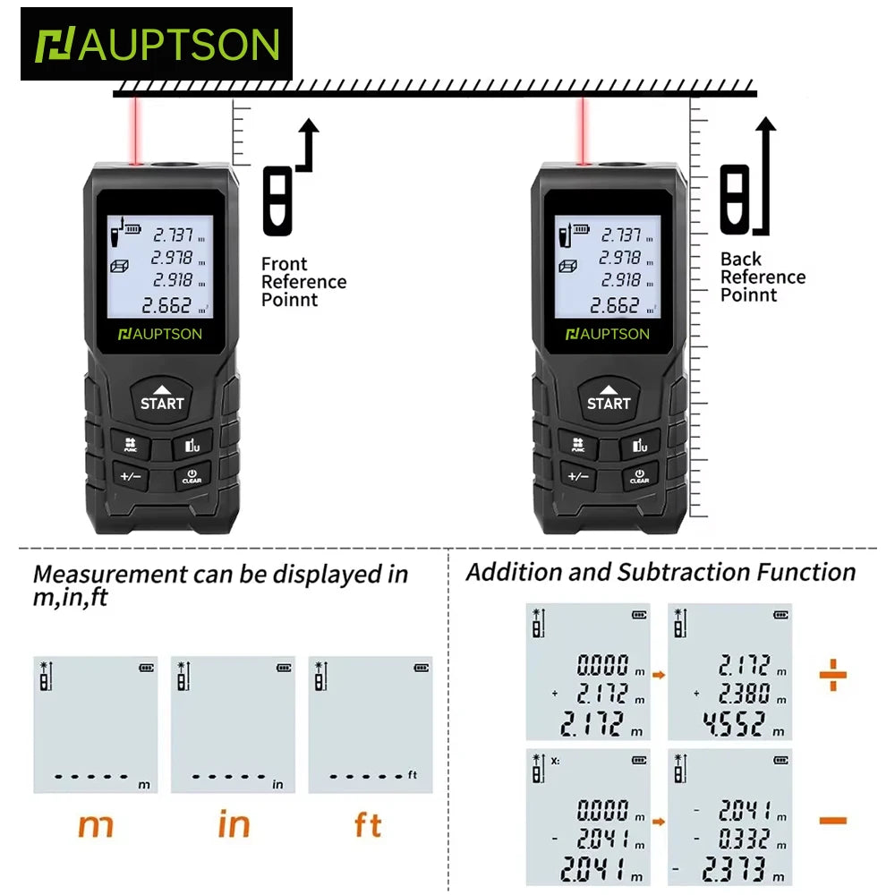 Laser Rangefinder 70m/100m (230ft/328ft) Digital Distance Meter Handheld for Construction & DIY