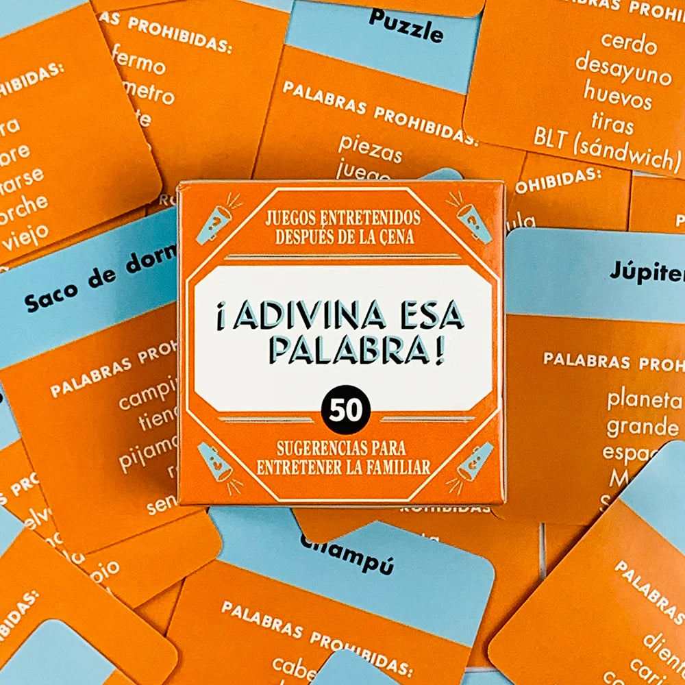 Spanish Mini Card Game Name That Word - 50 Cards for Family, Party & Camping