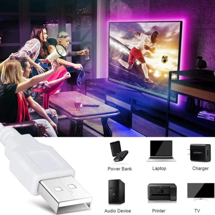 5V USB LED Strip Light 5m (16.4ft) & 1m (3.3ft) SMD3528 — Waterproof Flexible Color Strip Warm/Cool White + RGB for Cabinet, Ceiling & TV Backlight