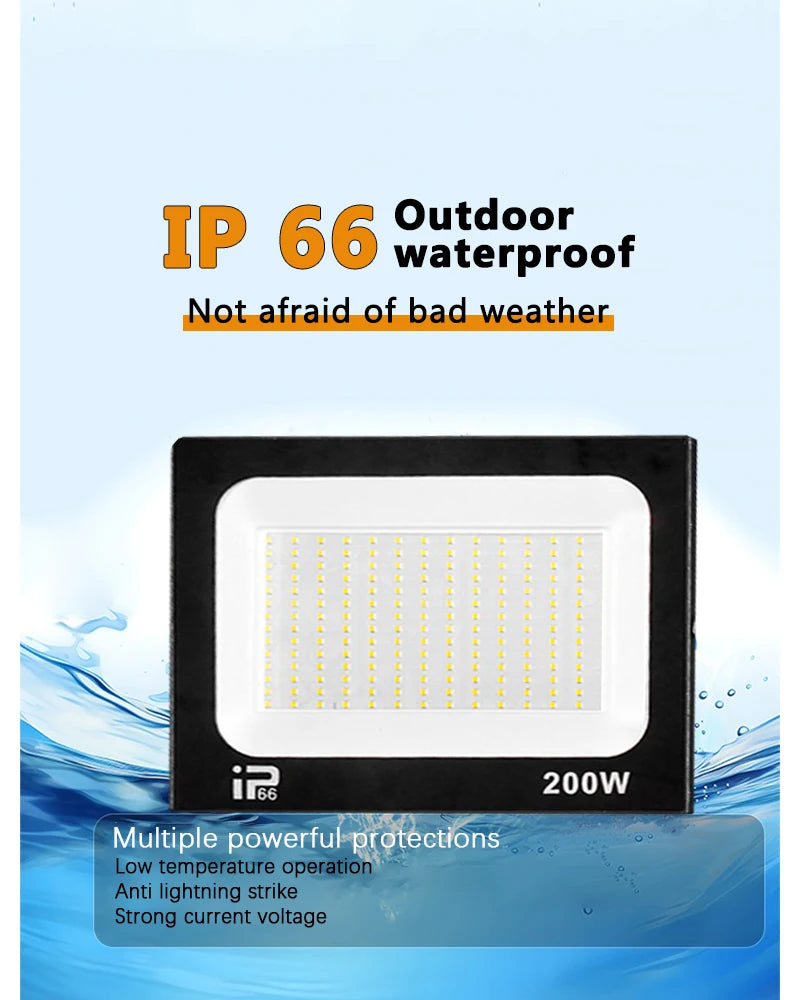 Outdoor LED Floodlight IP66 Waterproof Spotlight — 10W/20W/30W/50W/100W/150W/200W for Garden Porch Courtyard
