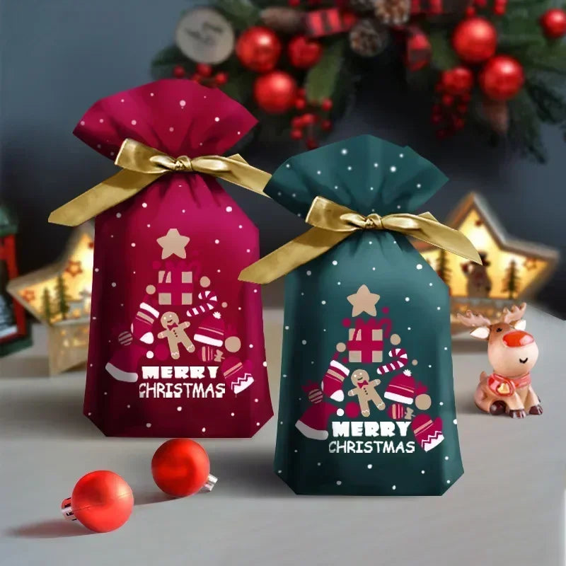 20/50-Pack Christmas Plastic Santa Gift Bags – Candy Packaging & Xmas Party Favor Bags