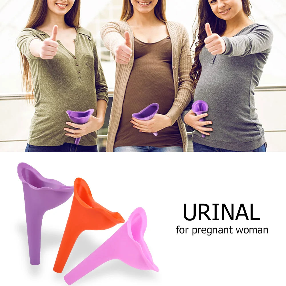 Portable Female Travel Urinal Funnel – Reusable TPR Camping Toilet for Women (Purple, Orange, Pink)