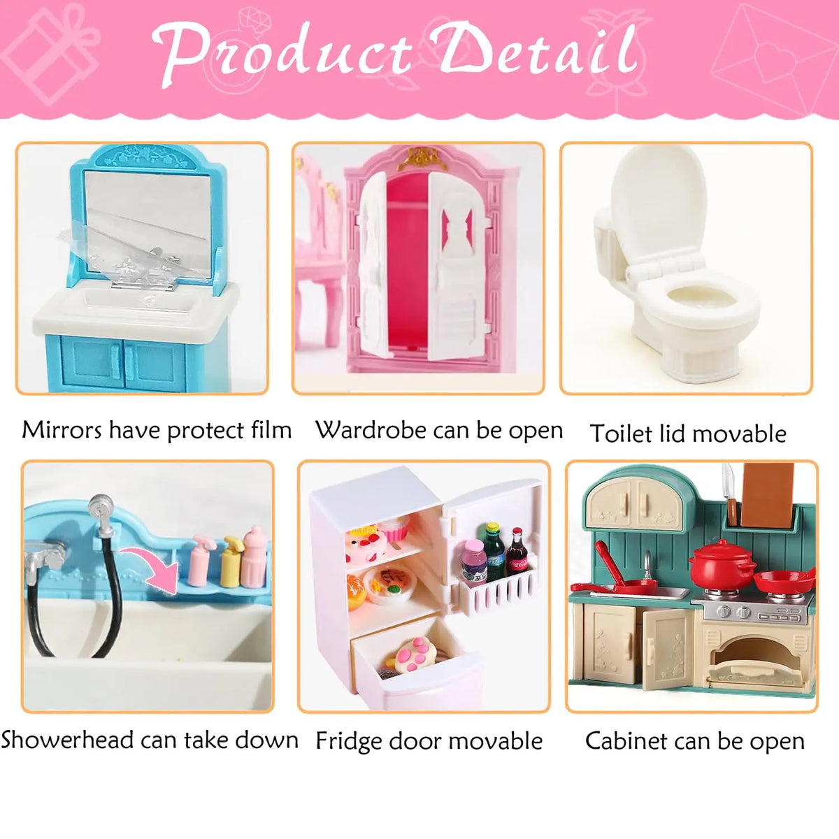 1:12 Miniature Dollhouse Furniture Set - Bathroom, Kitchen & Living Room Accessories Toy Gift for Kids