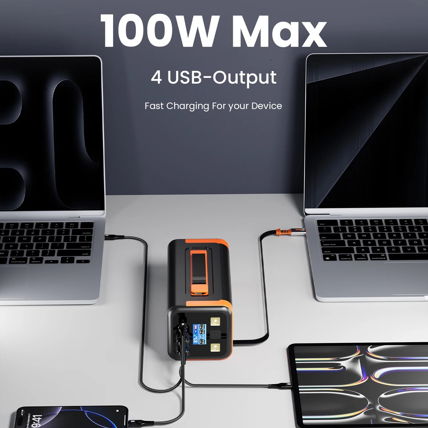 50,000mAh 100W Portable Power Bank with Retractable USB-C Cable – PD PPS Fast Charging for Phones & Laptops
