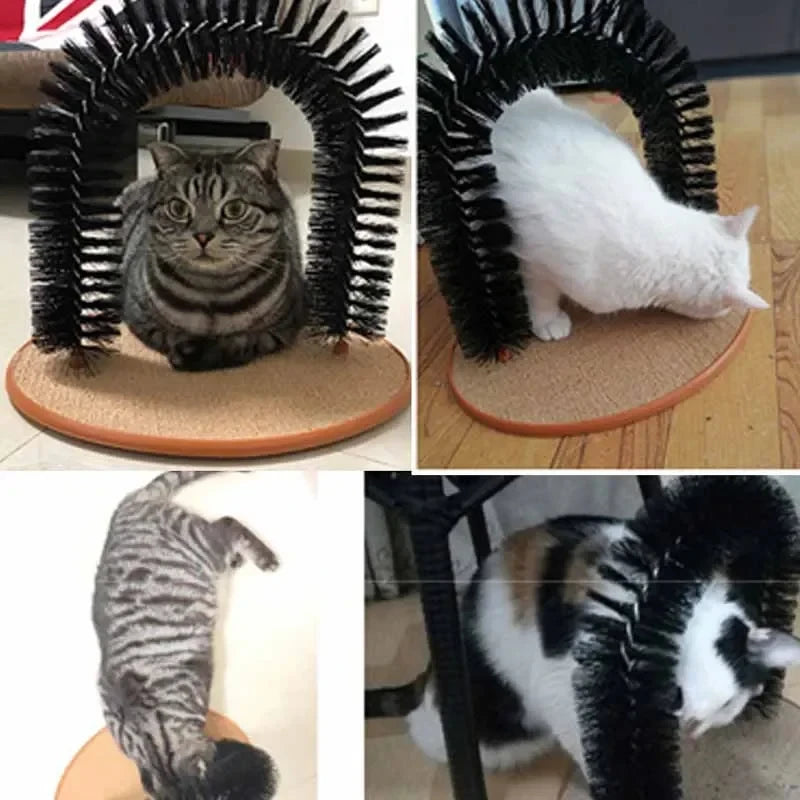 Cat Self-Grooming Arch with Massage Brush and Scratching Pad - Interactive Cat Toy