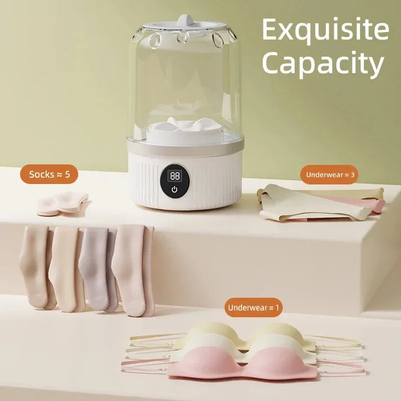 Portable Mini Washing Machine 1L (33.8 fl oz) – Compact Washer & Spin Dehydrator for Socks & Underwear