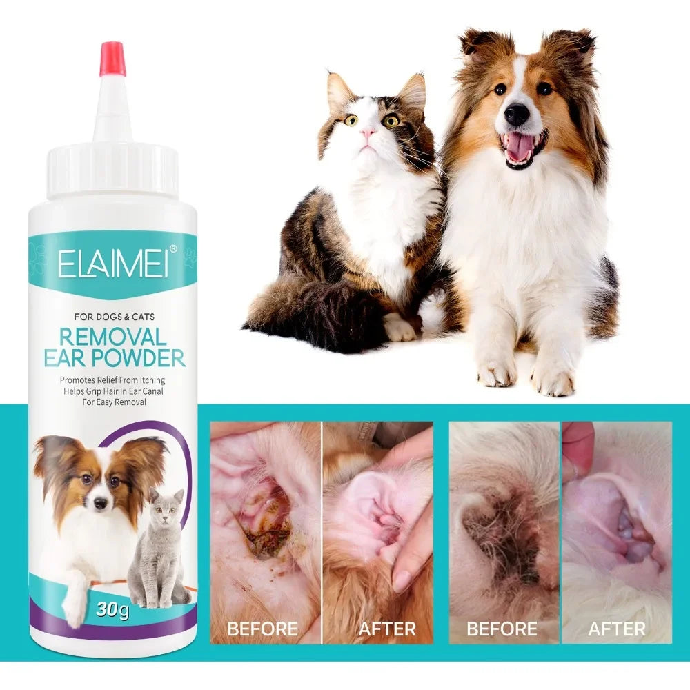 Pet Ear Hair Removal Powder for Dogs & Cats – Ear Care, Earwax, Odor & Mite Control
