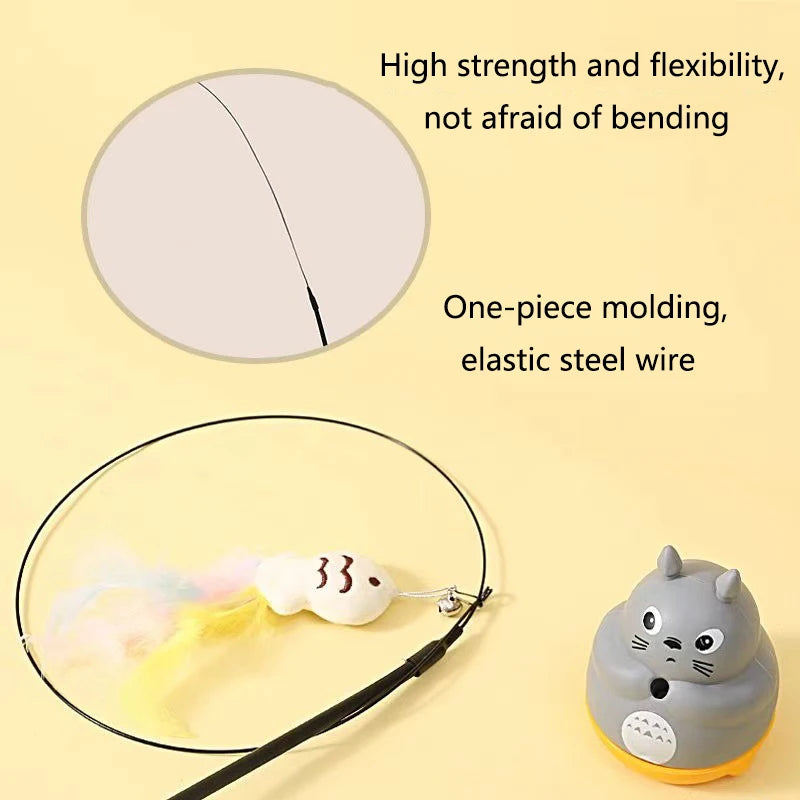 Interactive Feather Wand Cat Toy – Long Steel-Wire Pole Rotating Fishing Teaser for Kittens & Cats