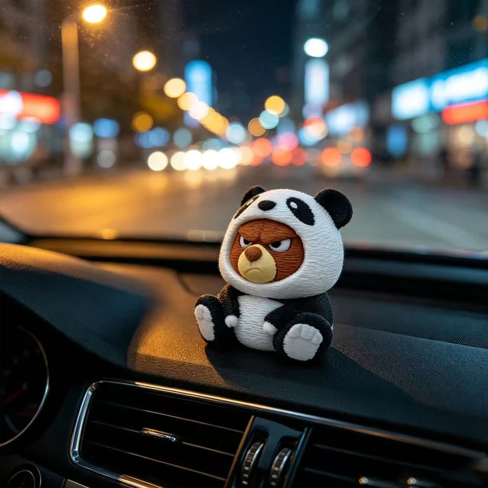 3D Printed Bear Figurine in Panda Jacket – Plastic Collectible Ornament for Home, Car & Desk Decor