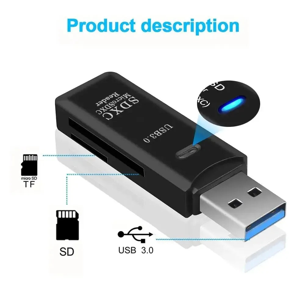 Multi-Functional 2-in-1 High-Speed USB 3.0/2.0 SD & TF Card Reader for PC, Laptop, Tablet, Camera, Car