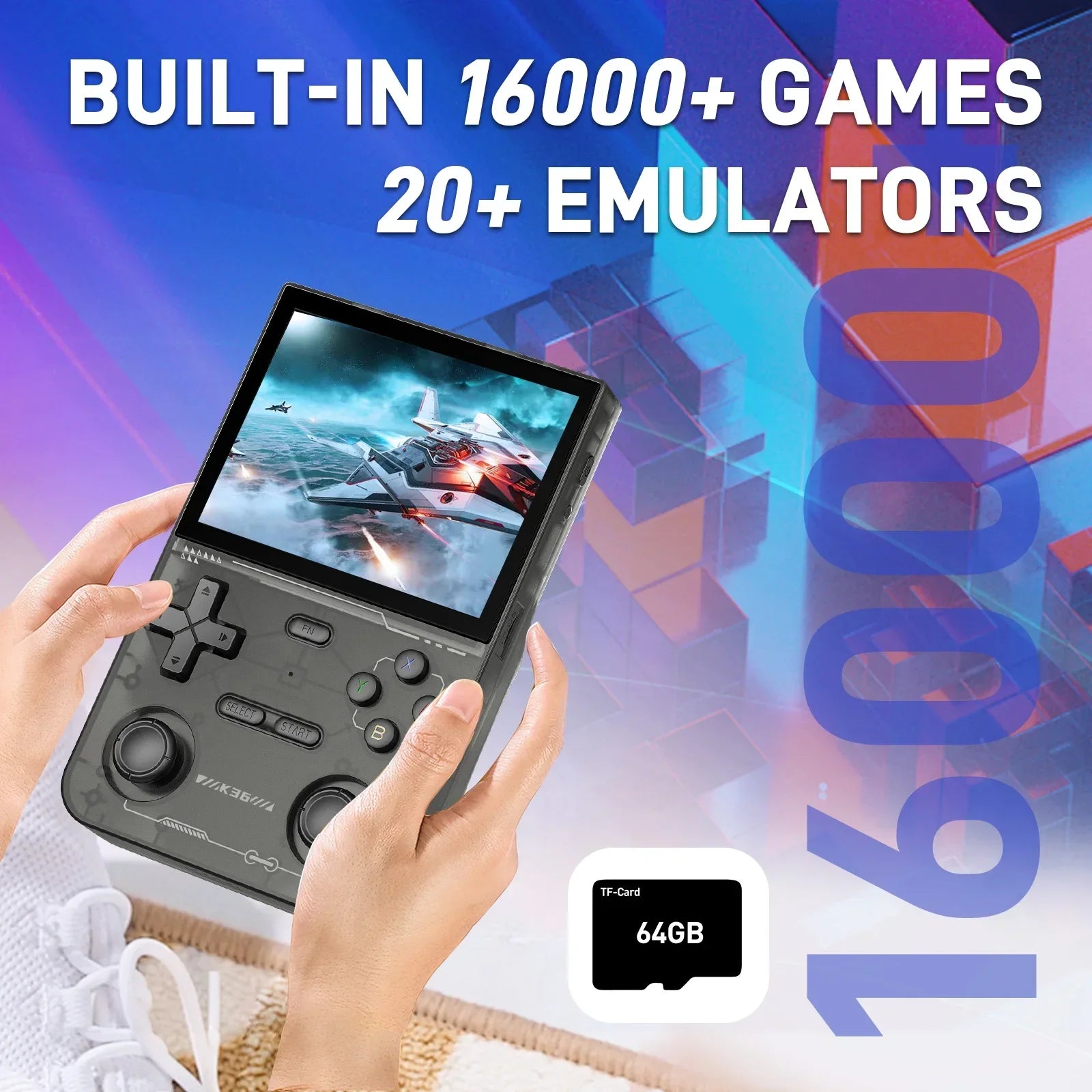 3.5-inch (8.9 cm) IPS Handheld Game Console, 64GB Built-in, 16,000+ Retro Games, Type-C Charging