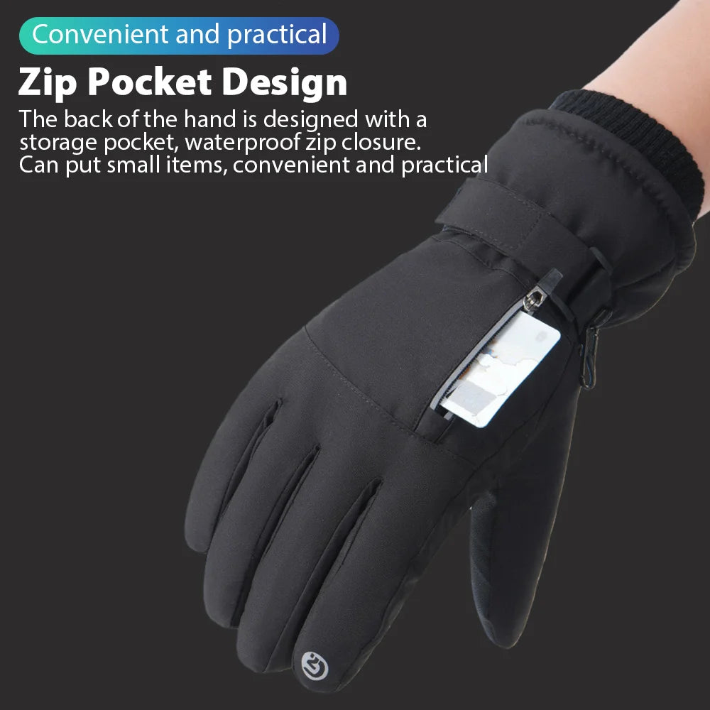 Unisex Winter Waterproof Cycling Gloves - Touchscreen Fleece-Lined Non-Slip Full-Finger Gloves for Motorcycle, Ski & Outdoor Sports