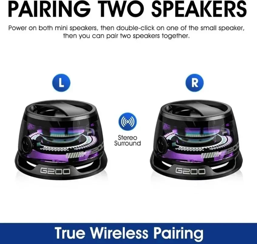 Mini Magnetic Bluetooth Speaker with RGB Light & Phone Stand — Portable Stereo Speaker (IPX5 Water-Resistant)