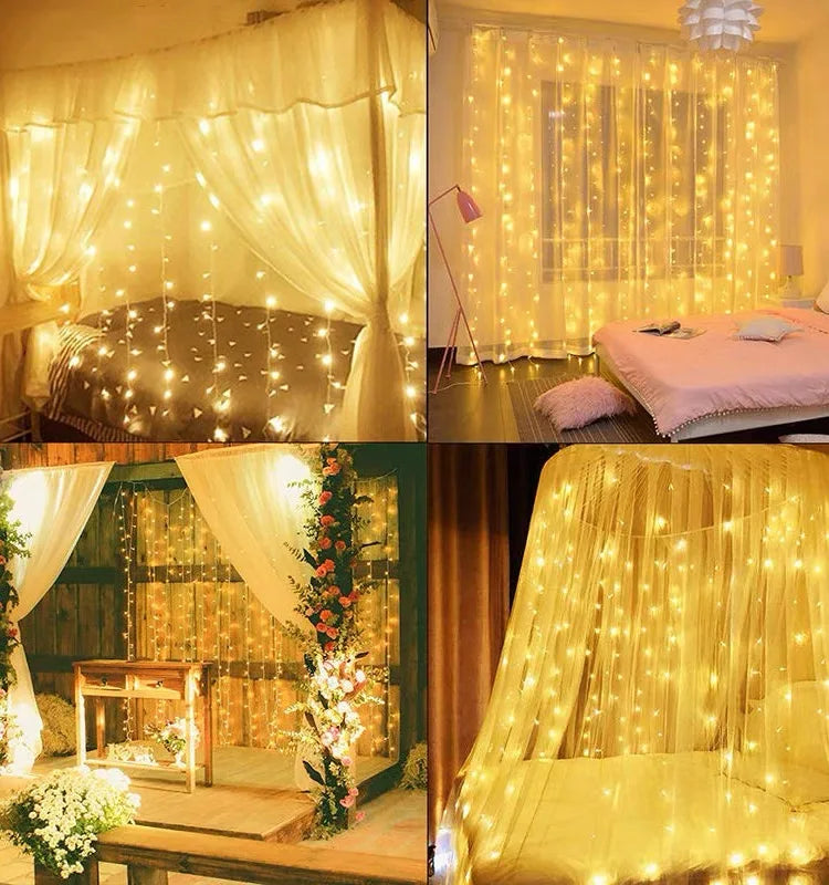 LED Curtain String Lights (USB Powered) — 8 Modes Fairy Lights for Window, Wedding, Party, Christmas, Bedroom & Living Room