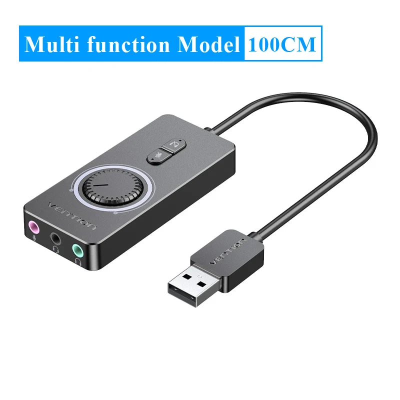 USB External Sound Card - USB to 3.5mm Audio Adapter with Volume Control, Mic & Headphone Splitter, 16-bit 48KHz