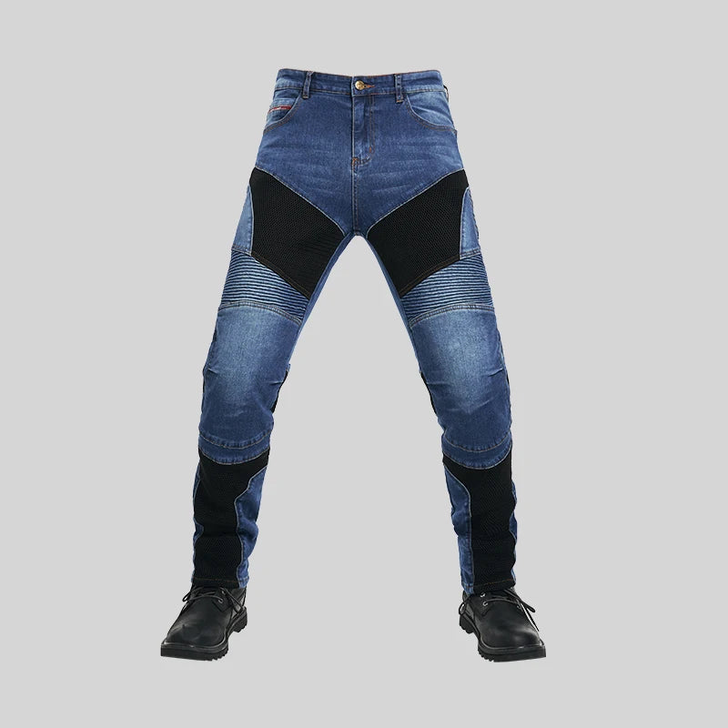 Men's Motorcycle Riding Pants with Removable Armor - Breathable Mesh Touring Motocross Pants (Blue/Black)