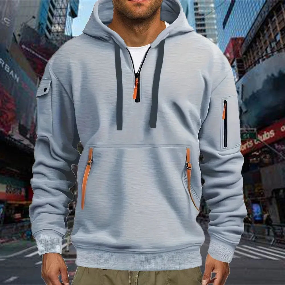 Men's Casual Sports Hoodie – Long-Sleeve Pullover with Sleeve Pocket & Drawstring, Spring/Autumn, Plus Size