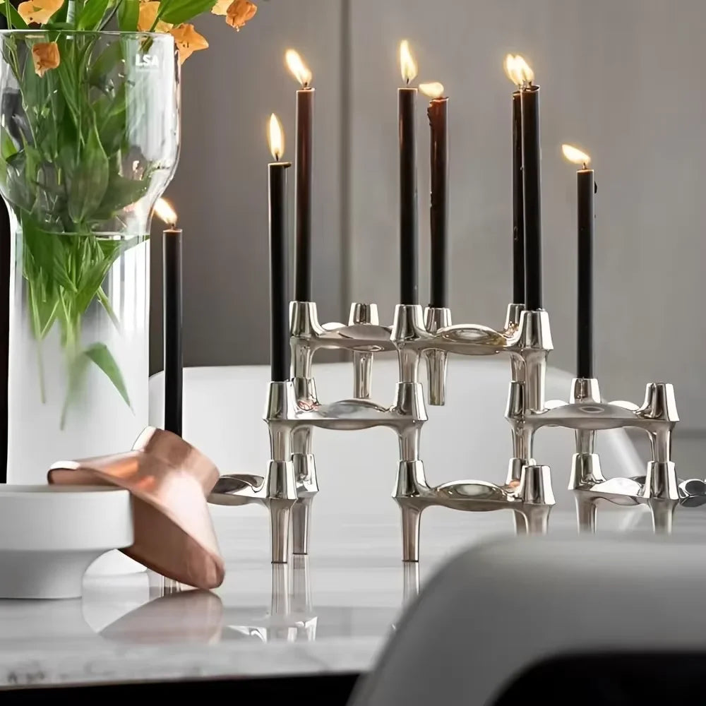 Nordic 3-Arm Metal Taper Candle Holder - Modern Vintage Candelabra for Skinny Stick Candles (Fits ≤1.2 cm / 0.47 in)