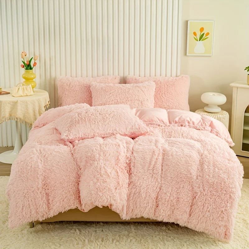 3-Piece Plush Faux Fur Duvet Cover Set - Soft Cozy Bedding, Multiple Sizes (1.0–2.0 m | 3.3–6.6 ft) for Bedroom, Guest Room, Dorm