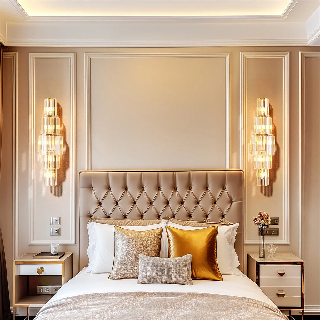 Modern 3-Tier Crystal Wall Sconce - Gold Dimmable E14 LED Wall Lamp