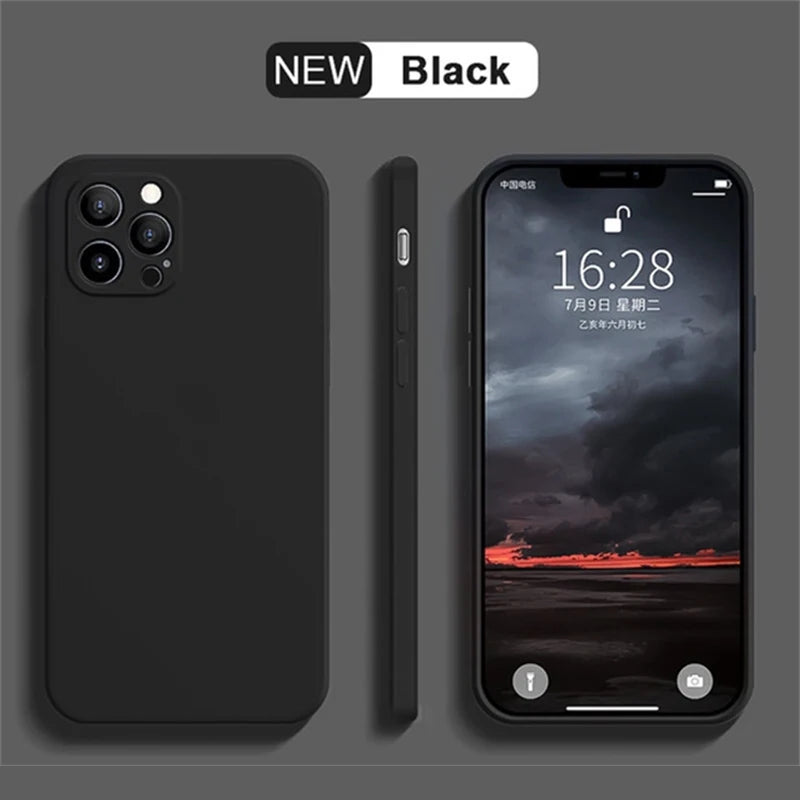 Liquid Silicone Shockproof Full-Coverage iPhone Case, Soft Back Cover, Anti-Scratch, Anti-Fingerprint, Non-Slip